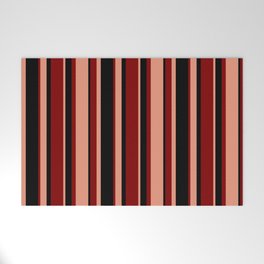 [ Thumbnail: Dark Salmon, Black & Maroon Colored Pattern of Stripes Welcome Mat ]