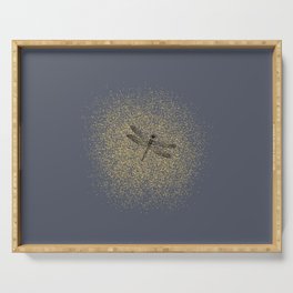 Sketched Dragonfly and Golden Fairy Dust on Dark Gray Serving Tray
