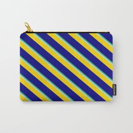 [ Thumbnail: Sea Green, Turquoise, Yellow & Blue Colored Stripes Pattern Carry-All Pouch ]