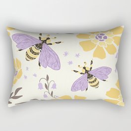 Honey Bees and Flowers - Yellow and Lavender Purple Rectangular Pillow