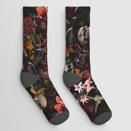 Gothic Night Skulls Flower Botanical Midnight Garden Socks