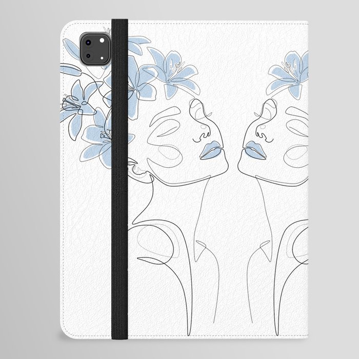 Blue Lily Beauty / modern girl face drawing with flowers iPad Folio Case