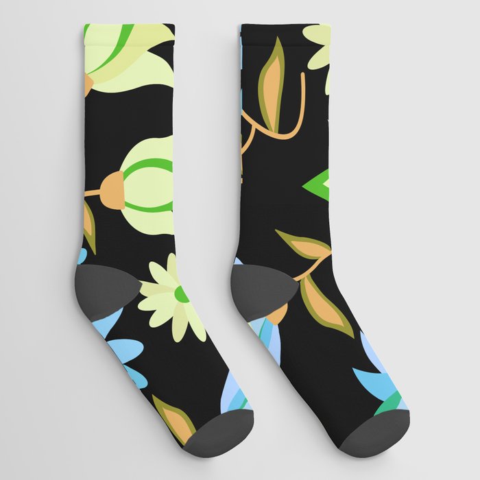 Cute flower elements semless pattern on Black Background Socks
