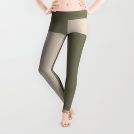 Light Beige Green Minimal Square Design 2021 Color of the Year Uptown Ecru and Sage Leggings
