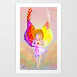 come be my blood Art Print | Human, Digital, Rainbow, Lion, Halo, Painting, Angel, Clouds, Fire, Wings 