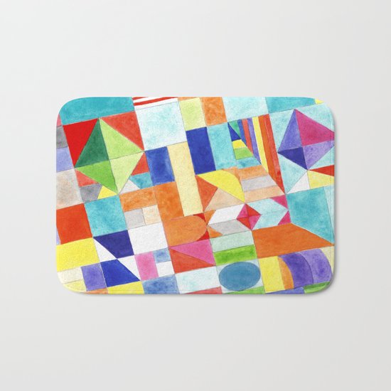 Playful Colorful Architectural Pattern Bath Mat