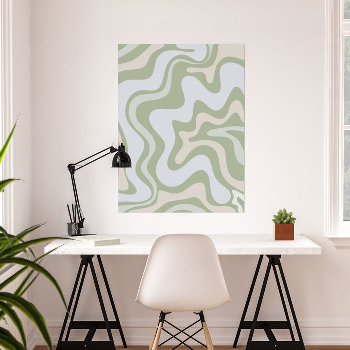 pic Liquid Abstract Sage Green Wallpaper liquid swirl contemporary abstract pattern in light sage green poster by kierkegaard design studio