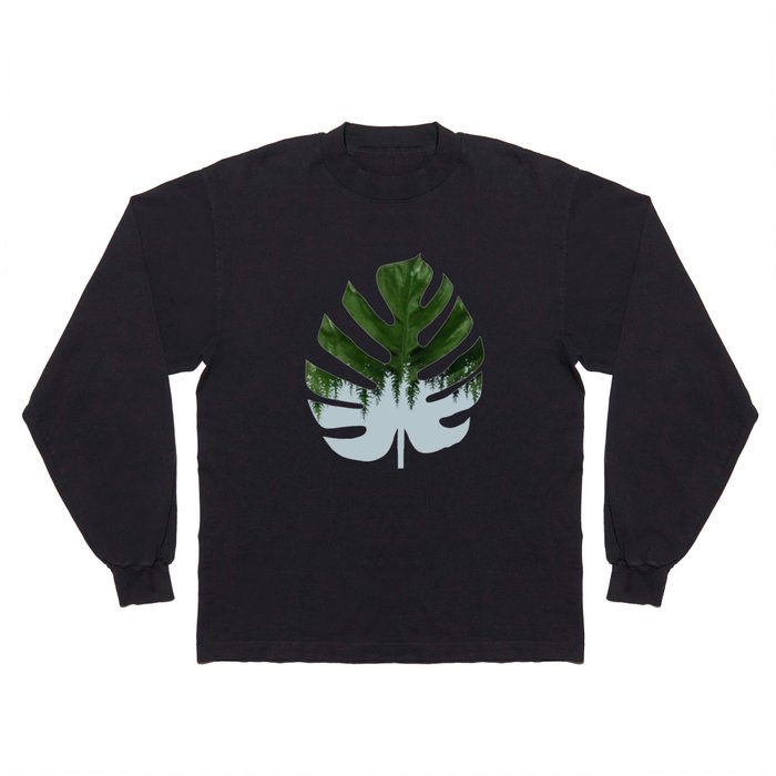 Pastel Monstera, Tropical Nature Graphic Design, Botanical Leaves Forest Long Sleeve T Shirt