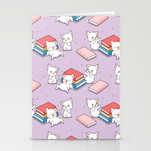 Cats and Books Pattern Stationery Cards