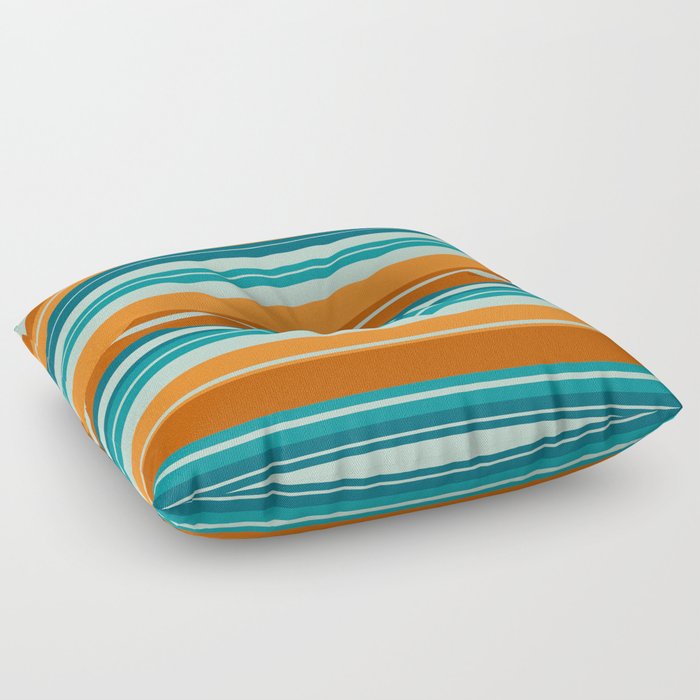 Summer Stripes Horizontal Pattern in Orange, Rust, Teal, Aqua, and Turquoise Floor Pillow