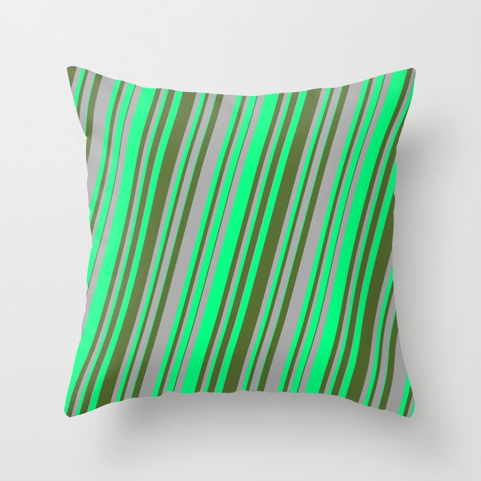 Dark Grey, Green & Dark Olive Green Colored Lines/Stripes Pattern Throw Pillow
