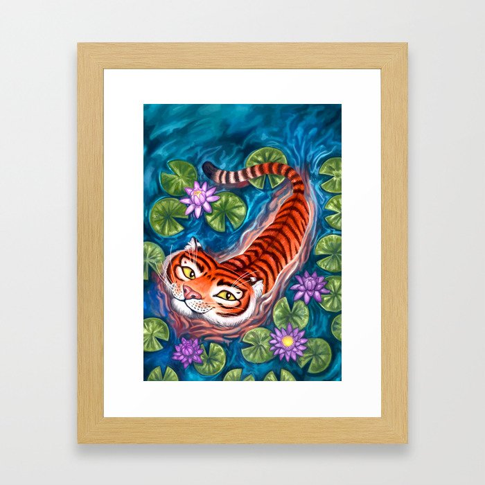 Tiger and Lilies for Tiger Stripes Framed Art Print