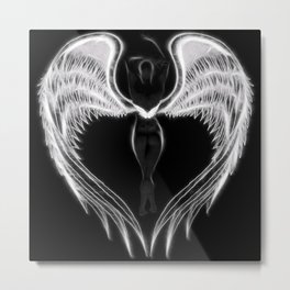 Angel negro de alas blancas Metal Print | Blancoynegro, 3D, Mujerdesnuda, Graphicdesign, Mito, Leyenda 