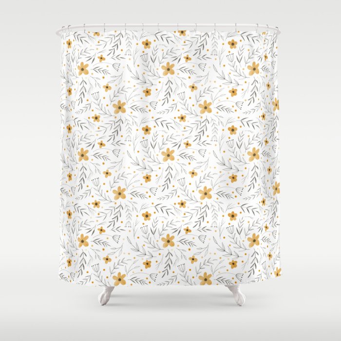 Watercolor pattern with abstract tiny yellow flowers Shower Curtain