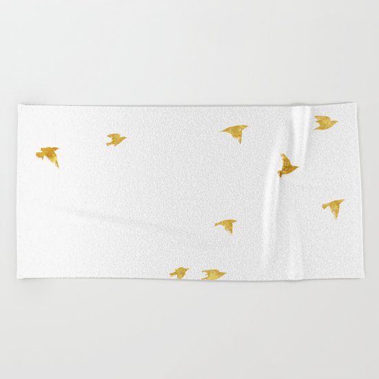 Raven Birds in Gold Cooper Bronze Beach Towel
