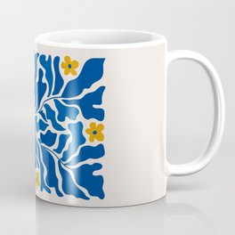 Summer Bloom: Electric Blue Leaves & Golden Poppies Coffee Mug
