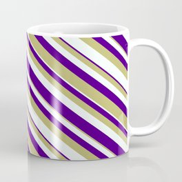 [ Thumbnail: Dark Khaki, Mint Cream, and Indigo Colored Striped/Lined Pattern Coffee Mug ]