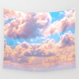Beautiful Pink Cotton Candy Clouds Against Baby Blue Sky Fairytale Magical Sky Wall Tapestry