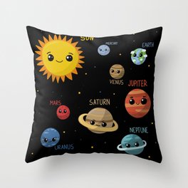 Kawaii Solar System Throw Pillow