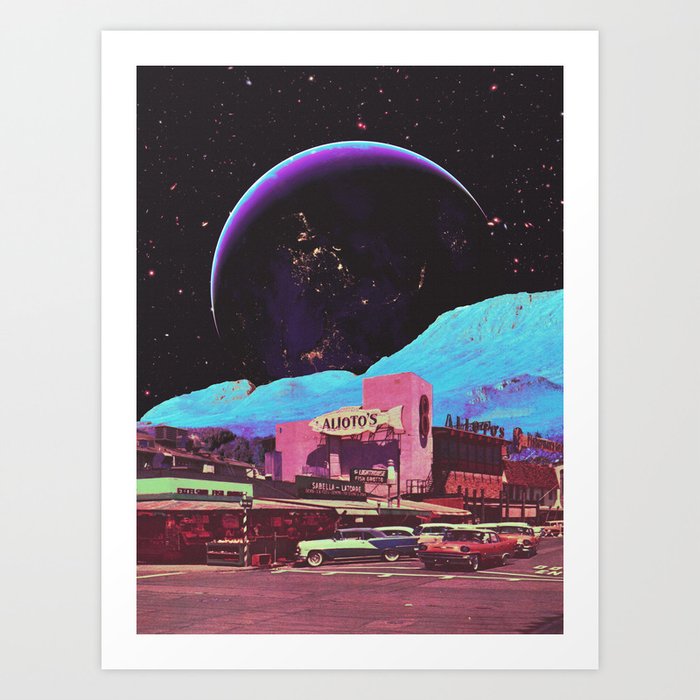 Moon of Dreams - Retro Futurism, Sci-Fi Aesthetic Collage Art Print