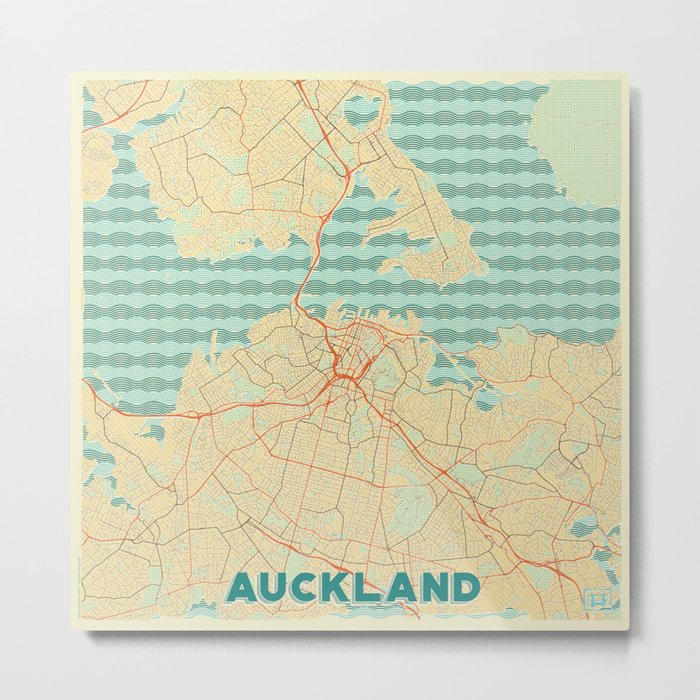 Auckland Map Retro Metal Print