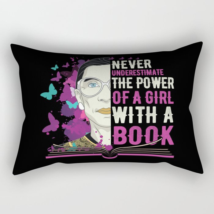 Ruth Bader Ginsburg Quote Portrait - Empower Girls with Books Rectangular Pillow