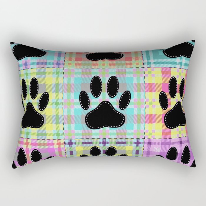Colorful Quilt Dog Paw Print Drawing Rectangular Pillow