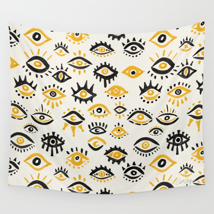 Mystic Eyes – Yellow & Black Wall Tapestry
