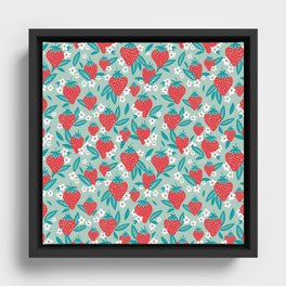 Strawberry Blooms – Mint Framed Canvas