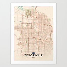 Taylorsville, Utah, United States - Vintage City Map Art Print