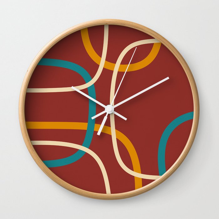 Abstract red mid century shapes Wall Clock