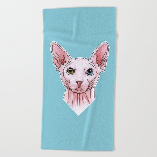 Sphynx cat portrait Beach Towel