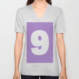 9 (White & Lavender Number) V Neck T Shirt