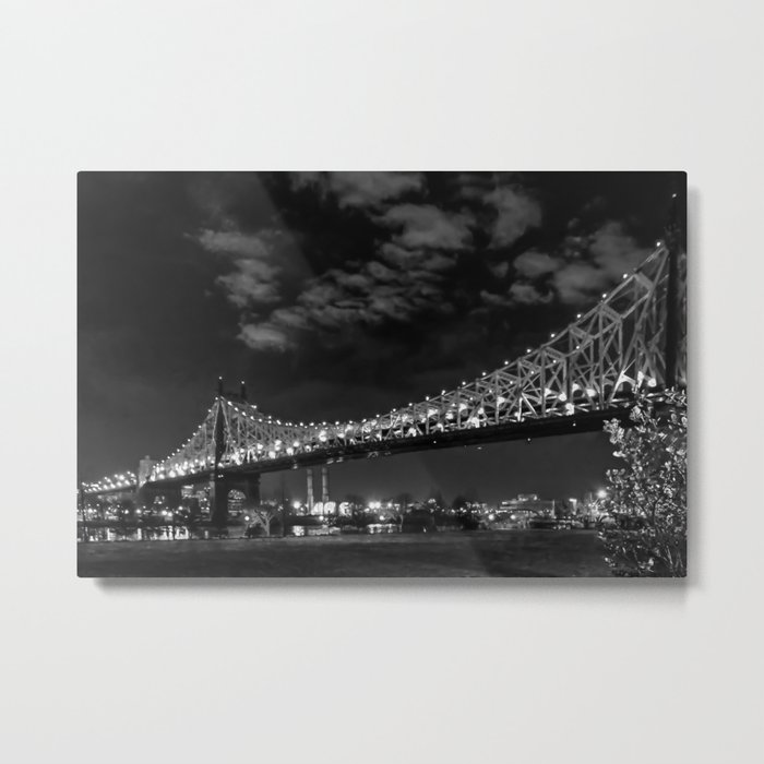 Queensborough Bridge at night. Black and white photography Metal Print
