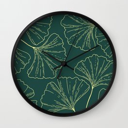 Gingko biloba dark leafy green minimalistic design Wall Clock