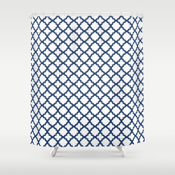 Lattice White On Navy Shower Curtain By Juliesthingummies Society6