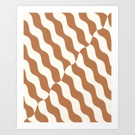 Retro Wavy Abstract Swirl Lines in Brown & White Art Print