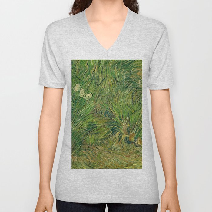  Garden with Butterflies, 1890 by Vincent van Gogh V Neck T Shirt
