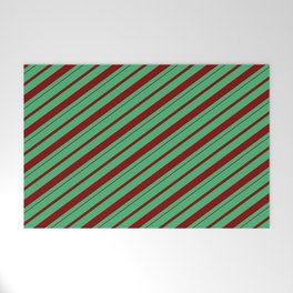 [ Thumbnail: Sea Green & Maroon Colored Lines Pattern Welcome Mat ]