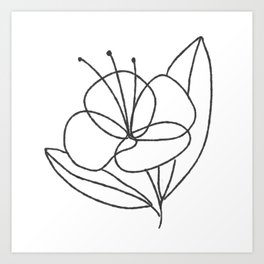 Minimalistic flower line drawing Art Print