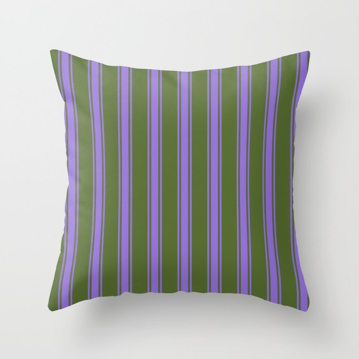 Dark Olive Green and Purple Colored Lines Pattern Throw Pillow