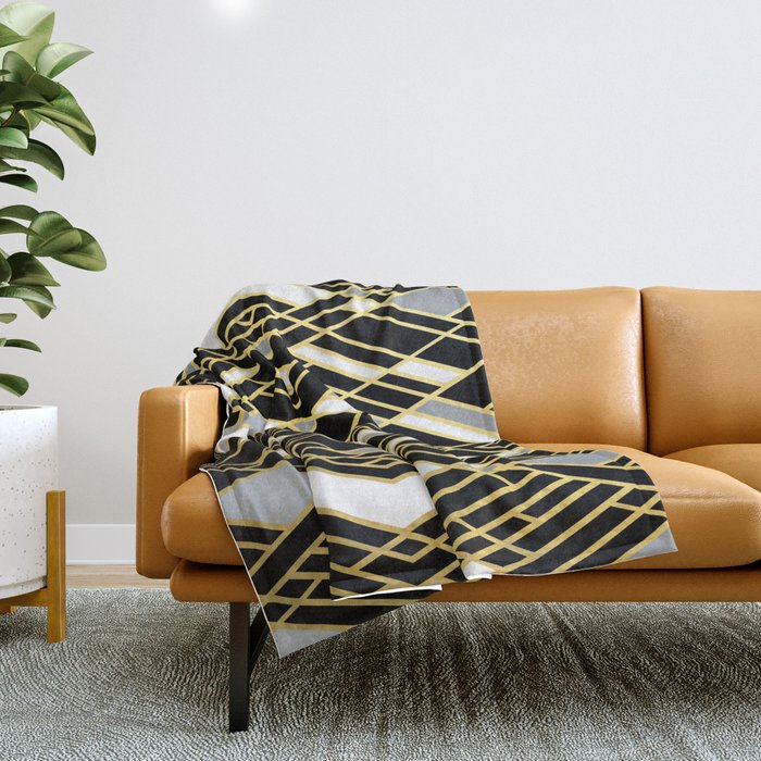 Art Deco Grey Gold Throw Blanket by Emeline Society6