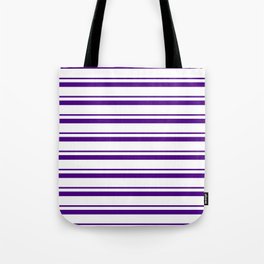 [ Thumbnail: Indigo and White Colored Lines Pattern Tote Bag ]