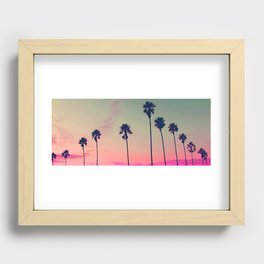 Pink Sunset, Palm Tree Silhouette Encinitas, California - Surfer Recessed Framed Print