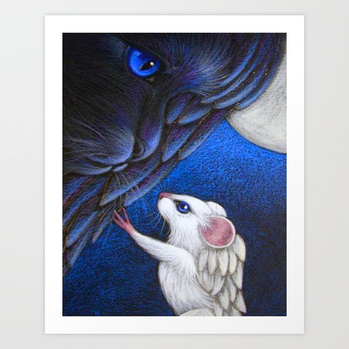 Black Angel Cat White Angel Mouse In Heaven Art Print By