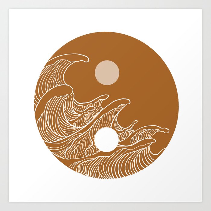 Yin Yang Wave Sun and Moon  Art Print