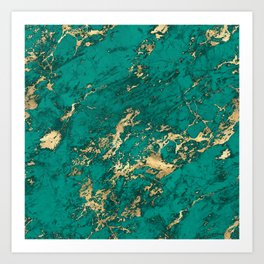 Teal & Gold Marble 02 Art Print