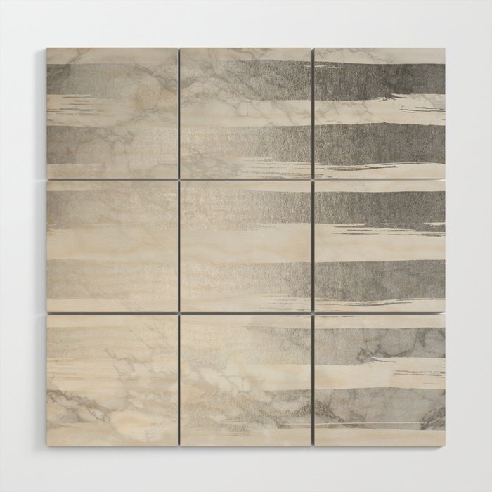 Silver Striped Trendy White Grey Marble IV Wood Wall Art