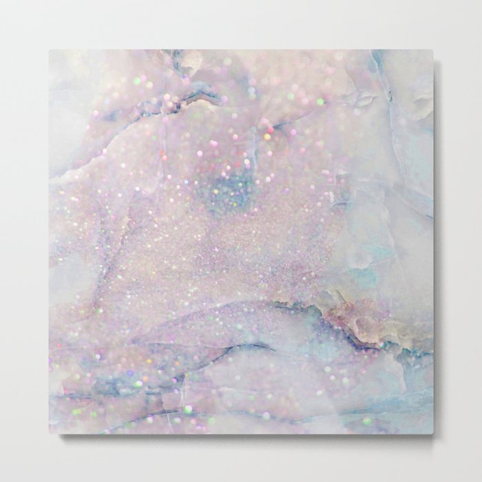 Glitter Pink and Pastel Blue Sparkling Marble Pattern Metal Print
