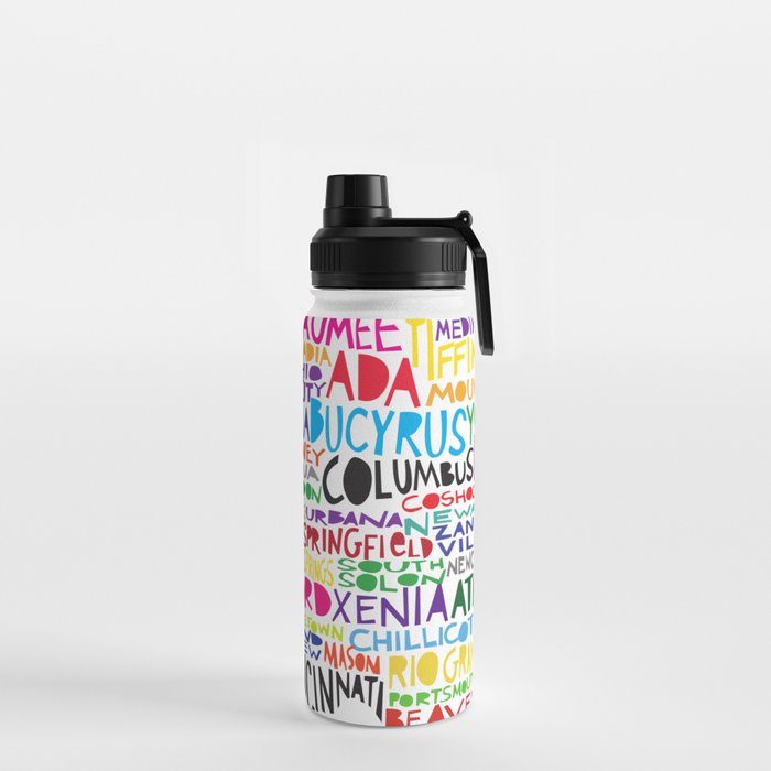Ohio colorful typography art Water Bottle